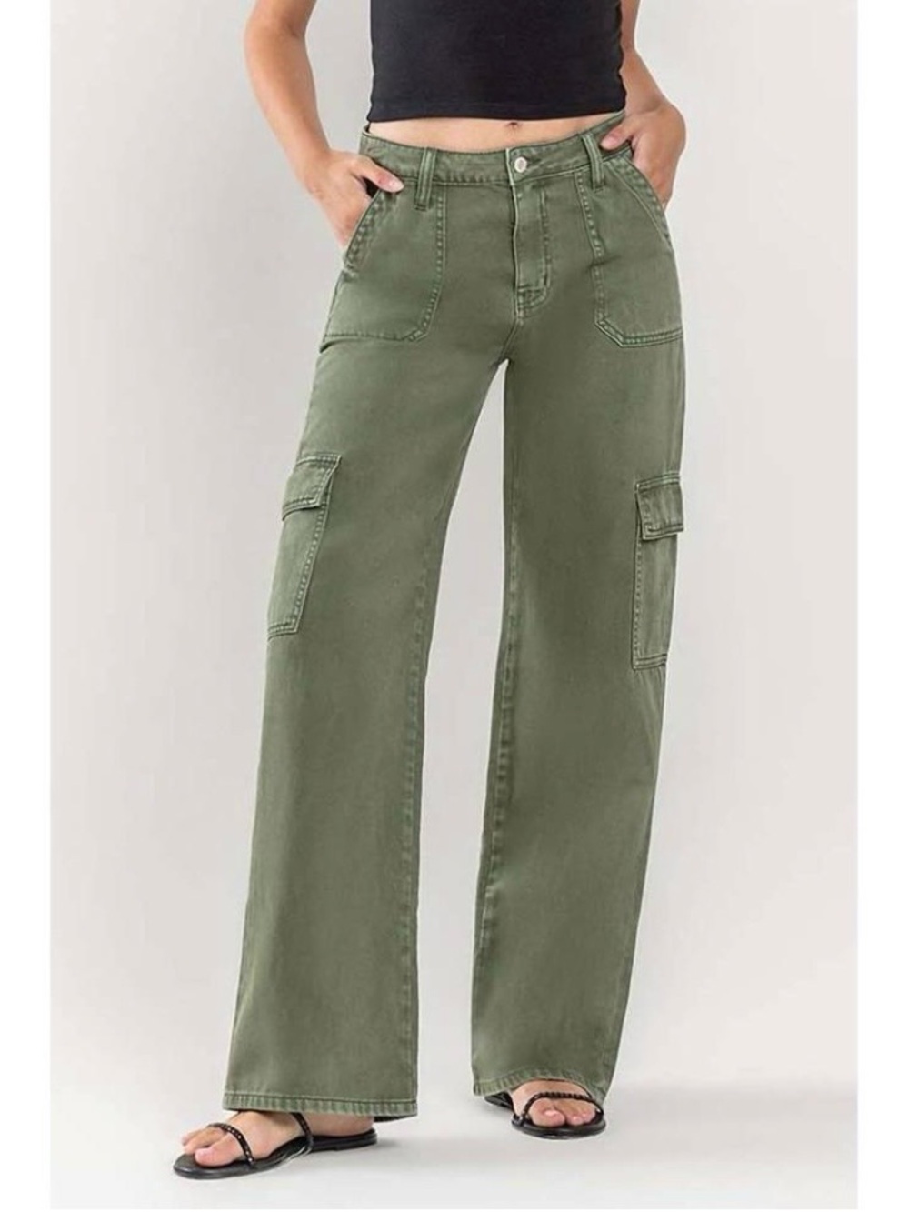 Vervet Blue Army Green - High Rise Utility Cargo Wide Leg Jeans
